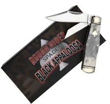 Rough Ryder Black Appaloosa Pocket Knife Stainless Steel Blades Bone Handle