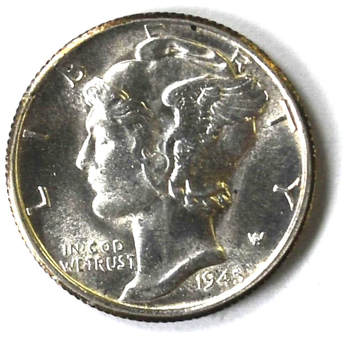 1945 S 10c Mercury Silver Dime Ten Cents Uncirculated