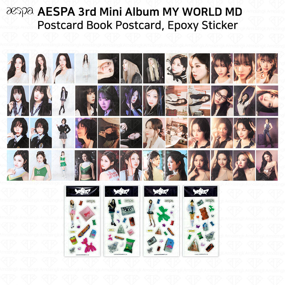 Aespa Official MD MY WORLD Epoxy Sticker Postcard Book Aespa Official MD MY WORLD Epoxy Sticker Postcard Book
