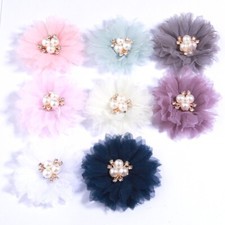 120Pcs 6.5CM Handmade Fabric Flowers With Pearl For Baby Gilrs Headbands