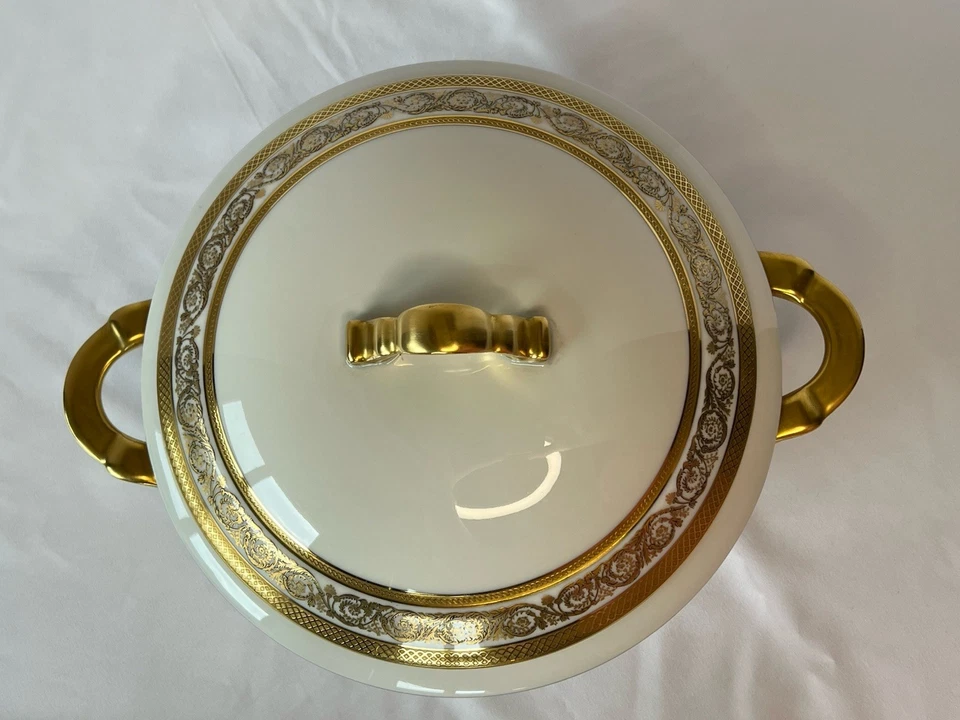 Rocal Limoges Francia, porcelana de lujo o París, puré redondo cubierto dorado Foto 4 de 4
