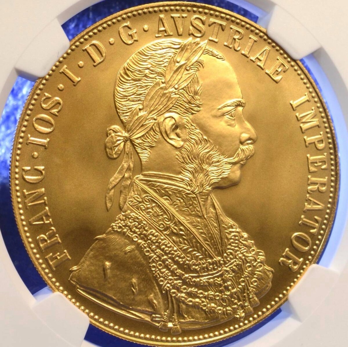 金のわらじ 999.9 MITSUMASA GOLD 1915 Austria Gold 4 Ducat Restrike NGC MS69 Austrian Ducat Eye