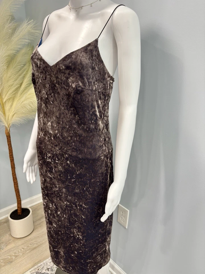 Charlotte Russe Crushed Velvet Slip Dress Brown Bodycon Midi Going Out Large - Image 2 of 4