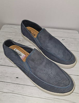 Flag Ltd Brushed Leather Slate Blue Perforated Slip On Shoes Men's Size 11.5 NEW