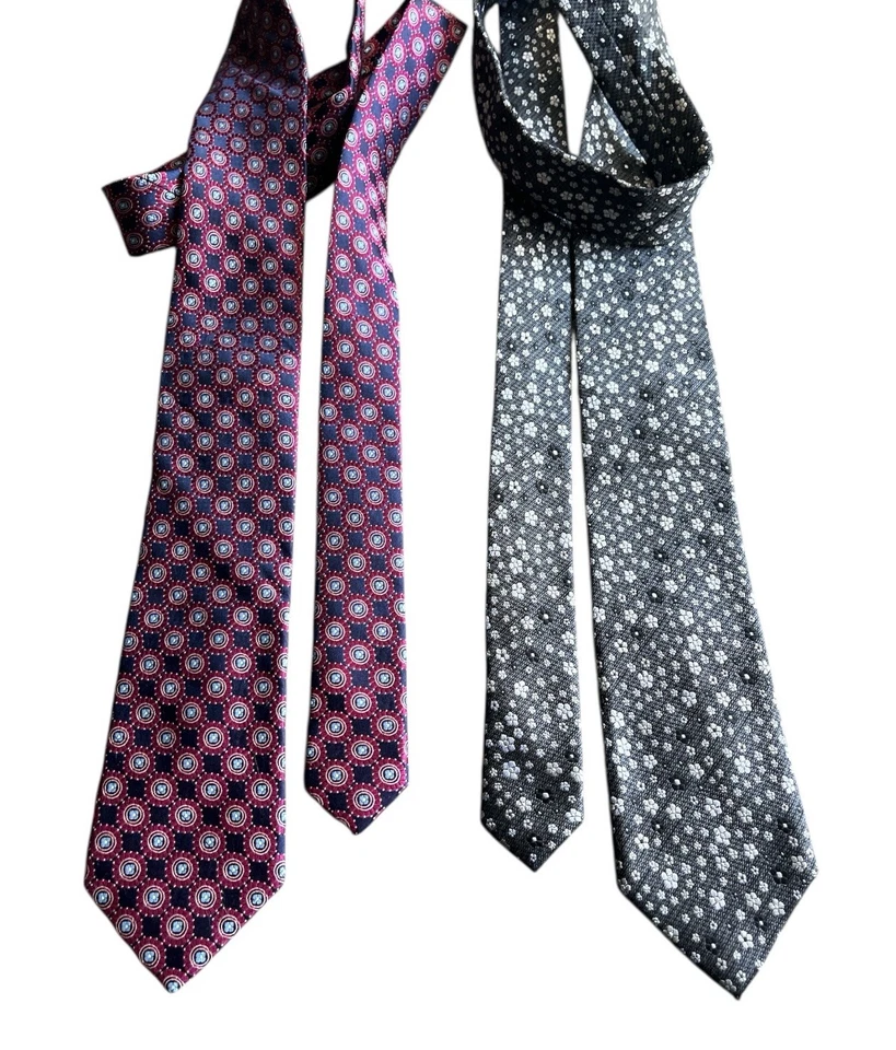 Lote 2X Corbatas Bruno Pirttelli Roma Delgadas 100% Seda Hechas a Mano Azul Negro Foto 3 de 4