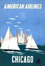 American Airlines Chicago 1948 E McKnight Kauffer Travel Poster Wall Art