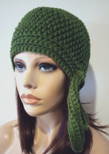 crochet womans handmade biker skull hat beanie chemo sea turtle green