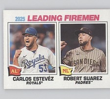 2026 Topps Heritage #8 2025 Leading Firemen (Carlos Estevez / Robert Suarez)
