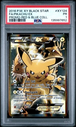 PSA 1 Pikachu EX XY124 Red & Blue Coll. Black Star Promo Pokemon Card