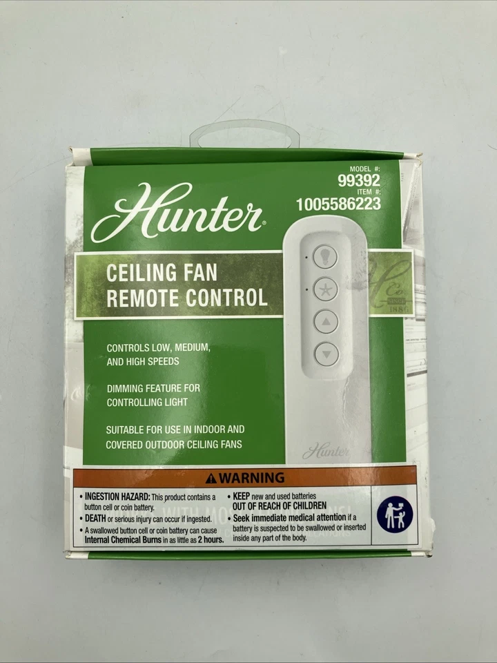 2x Hunter 99392 Universal 3 Speed Ceiling Fan Handheld Remote Control in White - Image 2 of 4