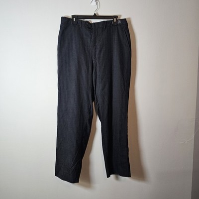 Caracciolo Napoli Pants Mens 36x32 Gray Striped Wool Dress Cuffed Lined Italy