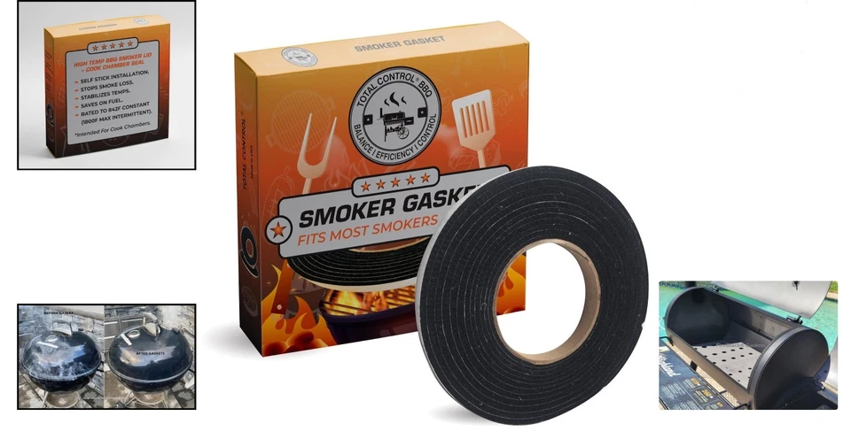 Junta de defumador preta durável 1/2"" x 1/8"" - autoaderente de alta temperatura feita nos EUA - Imagem 2 de 4