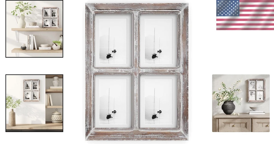 Elegant 4-Opening Rustic Wood Frame for 4x6 & 5x7 Photos - Wall Mount & Decorate - Image 2 of 4