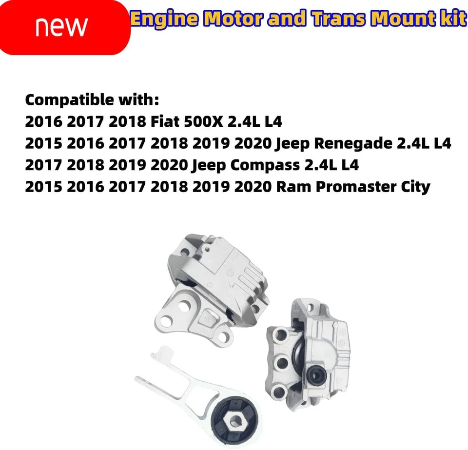 Juego de 3 soportes de motor compatibles con Jeep Renegade (2015-2019), Jeep Ren Foto 2 de 4