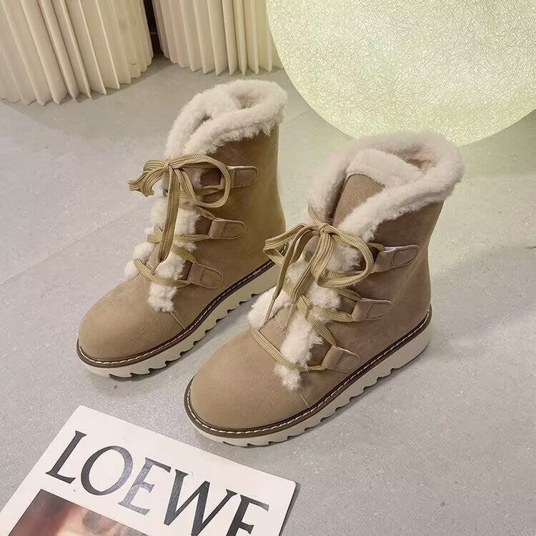 Women&rsquo;s Fleece-Lined Suede Snow Boots with Lace-Up Design &ndash; Warm Winter Footwear