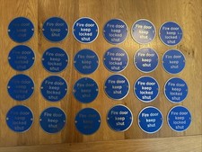 Fire Door Sign Discs Metal Blue Keep Locked Shut