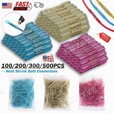 100 500Pcs Waterproof Heat Shrink Butt Wire Splice Connectors Crimp Terminal Kit