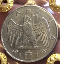 REGNO D' ITALIA VITT. EM. III  1 LIRA IMPERO 1943 XXI  SPL/SPL+  - RARA -