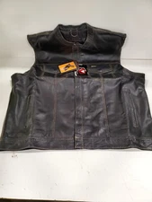 Demon Wear Leather Motorcycle Vest With Conceal Carry Pocket - 5XL