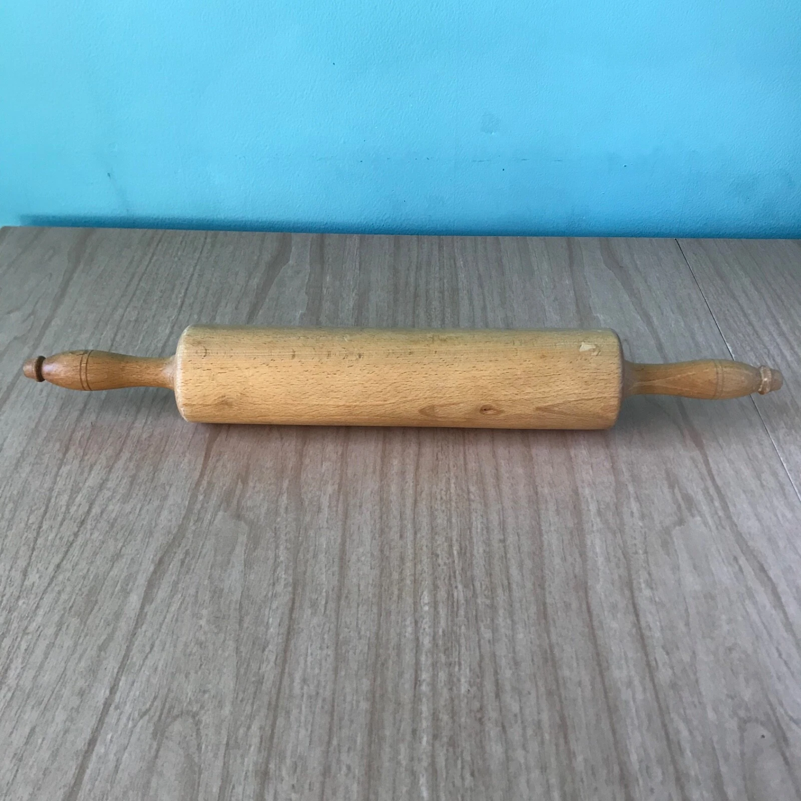 Antique 2 Pound Large HAND Lathed Wood Rolling Pin Solid One Piece Primitive