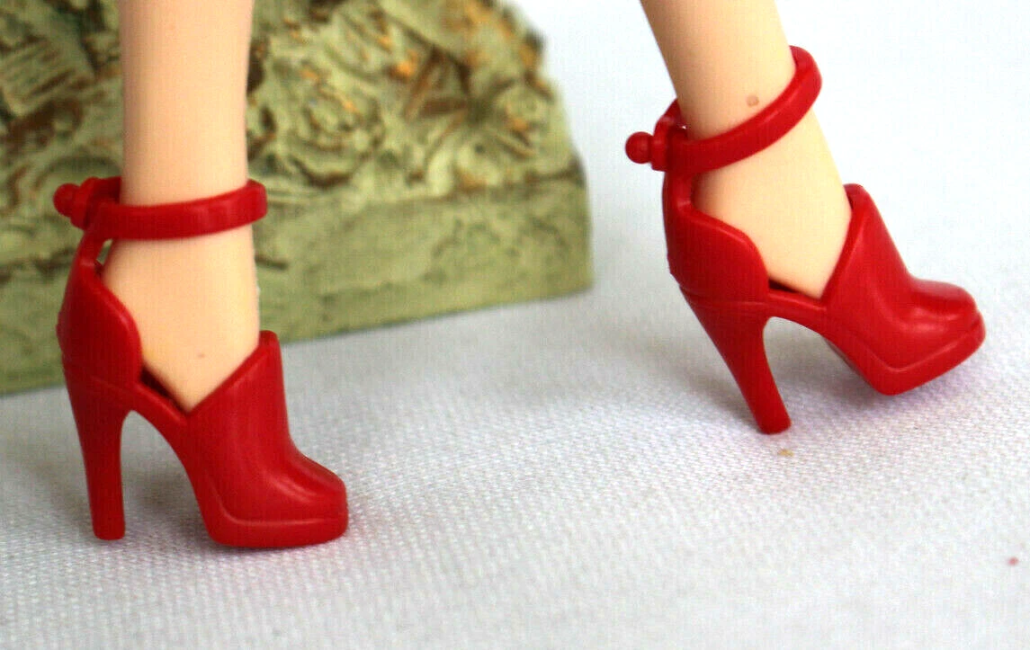 Barbie Doll Red Ankle Strap Strappy Pumps High Heels Shoes Fashion Accessory