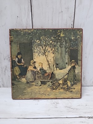 Vintage Wooden Frame With Children Playing Artwork Wilhelm Velten 6''