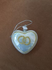 Kurt S. Adler Glass Heart Christmas Ornament Gold Glitter Rings
