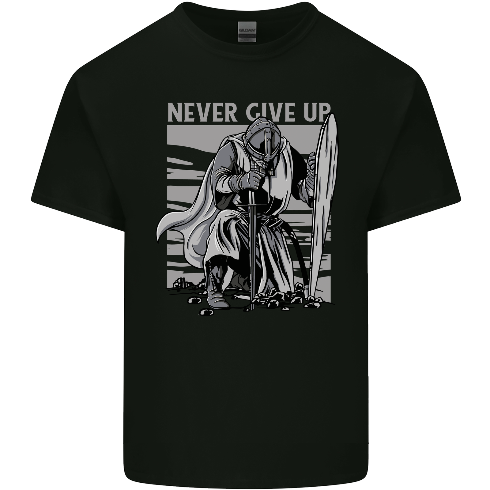 Teutonic Knight Never Give Up Crusader Gym Mens Light Cotton T-Shirt-image