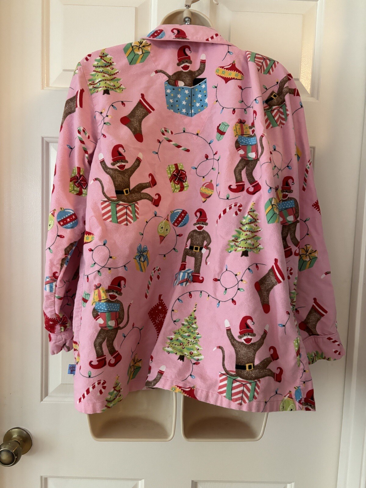 SAOLA Nick and Nora Calzino Natalizio Flanella Scimmia Rosa Pigiama Bottone Solo Top M