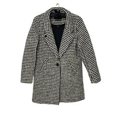 Scotch & Soda Size S Wool Blend Trench Coat Houndstooth Rrp£159 Black And White