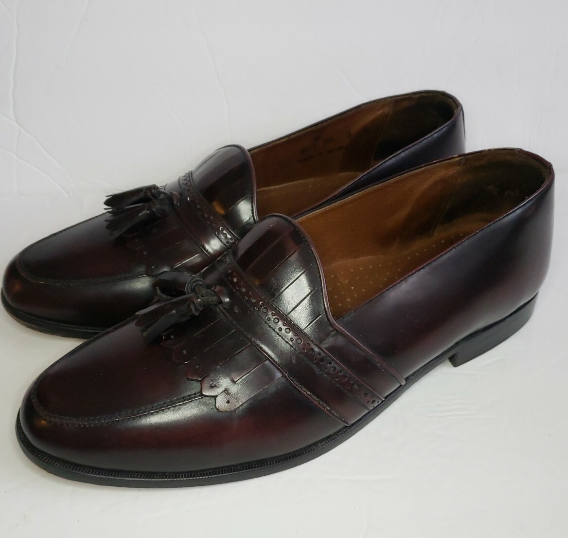 Bass Broker Mens 9M Black Burgundy Leather Kiltie‎ Tassel Loafers Made in Brazil Mens Bass BROKER Tassel & Kiltie Loafers Size 11.5M Black  main image 2