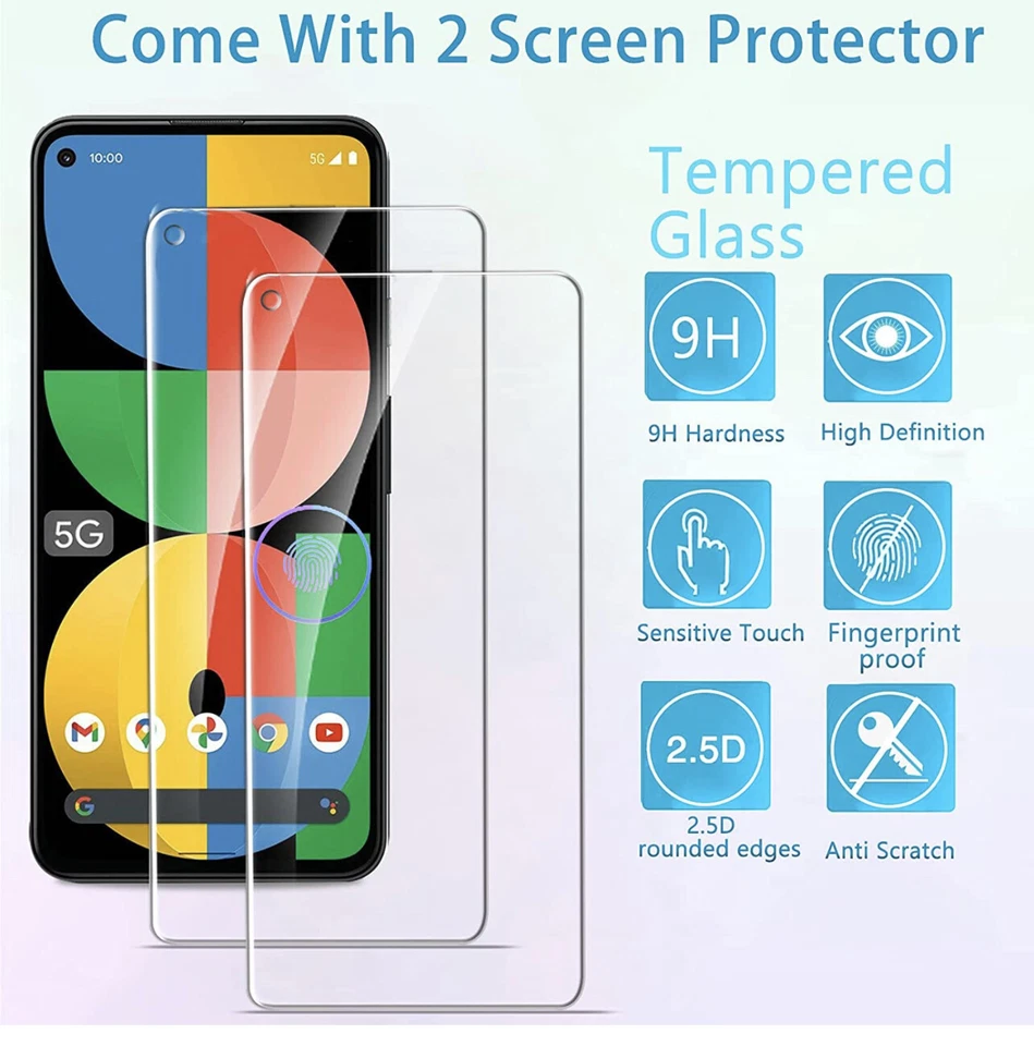 IMBZBK Diseñado para Google Pixel 5A 5G Estuche con Paquete de 2 Pantalla de Vidrio Templado Pr Foto 3 de 4