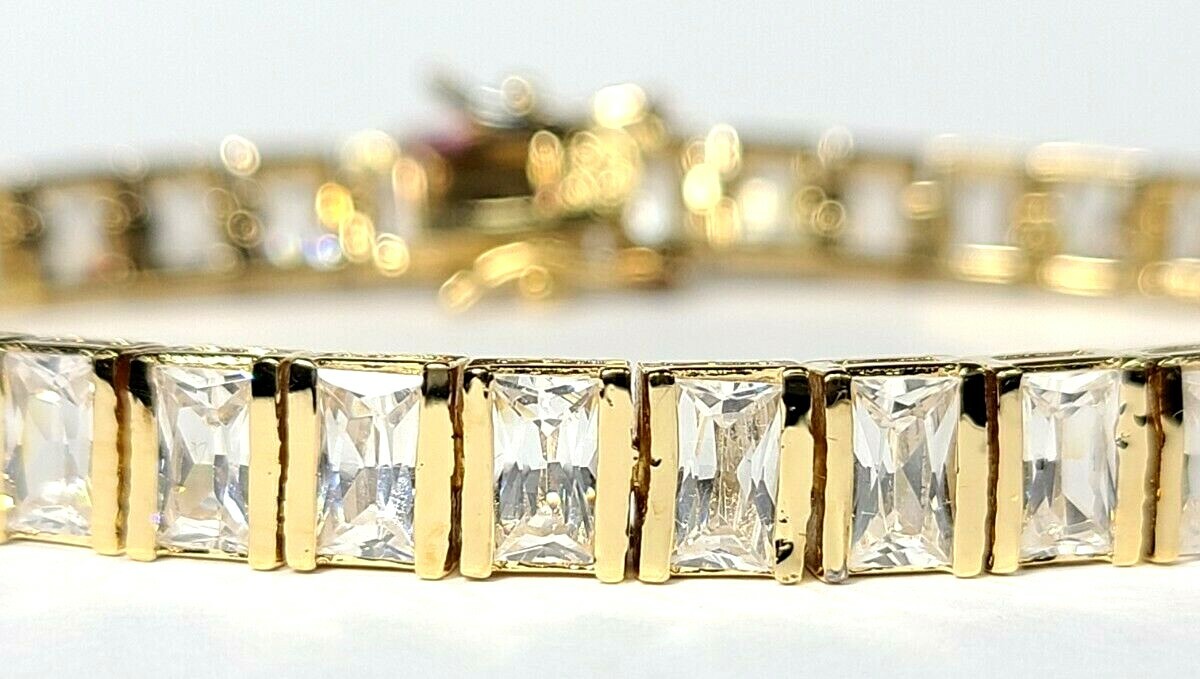 Sterling Silver Gold Plated Rectangular Cut Cubic… - image 1