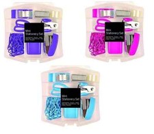 Mini Colour Stationery 8 Pc School Set Stationary Maths In Clear Plastic case