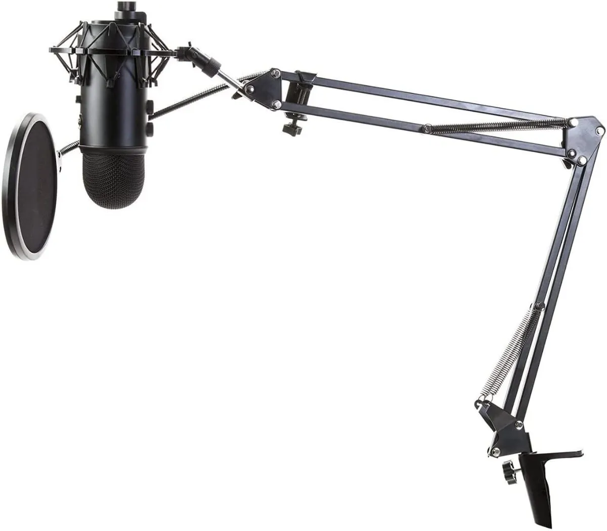 Blue Yeti Microphone (Blackout) with Knox Boom Arm Stand, Pop Filter and  Shock M