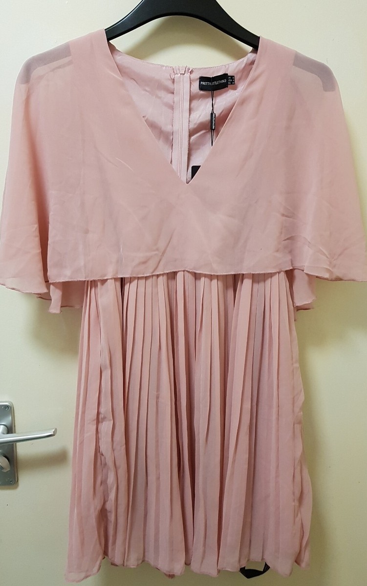 Pretty little Thing Ladies Dusty Pink Cape Pleated Detail Skater Dress Size  8 | eBay UK
