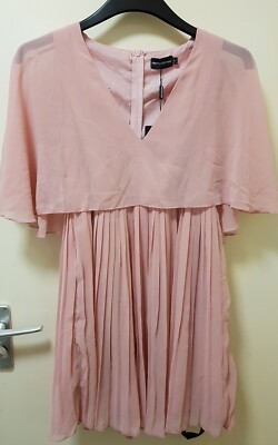 dusty pink cape pleated detail skater dress Luscious Light Pink High-Neck Maxi Dress With Drop-Waist And Bow Det – Club  L London main image 0