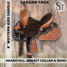 New 8" Western Leather Youth Kids Horse Pony Saddle Tack Set Floral Tooled Brown