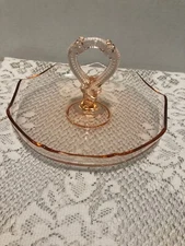 Pink Depression Handled Tidbit Candy Dish Fluted Design. 