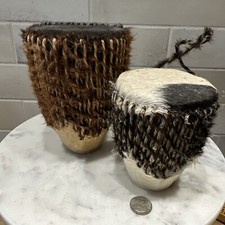 African membranophone goblet drums Handmade tribal instrument  5"x4&rdquo; &  3&rdquo;x4&rdquo;