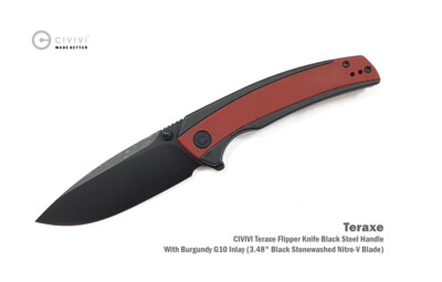 CIVC200361 CIVIVI Teraxe Burgundy Nitro-V Black Stonewash Blade Stainless/G10