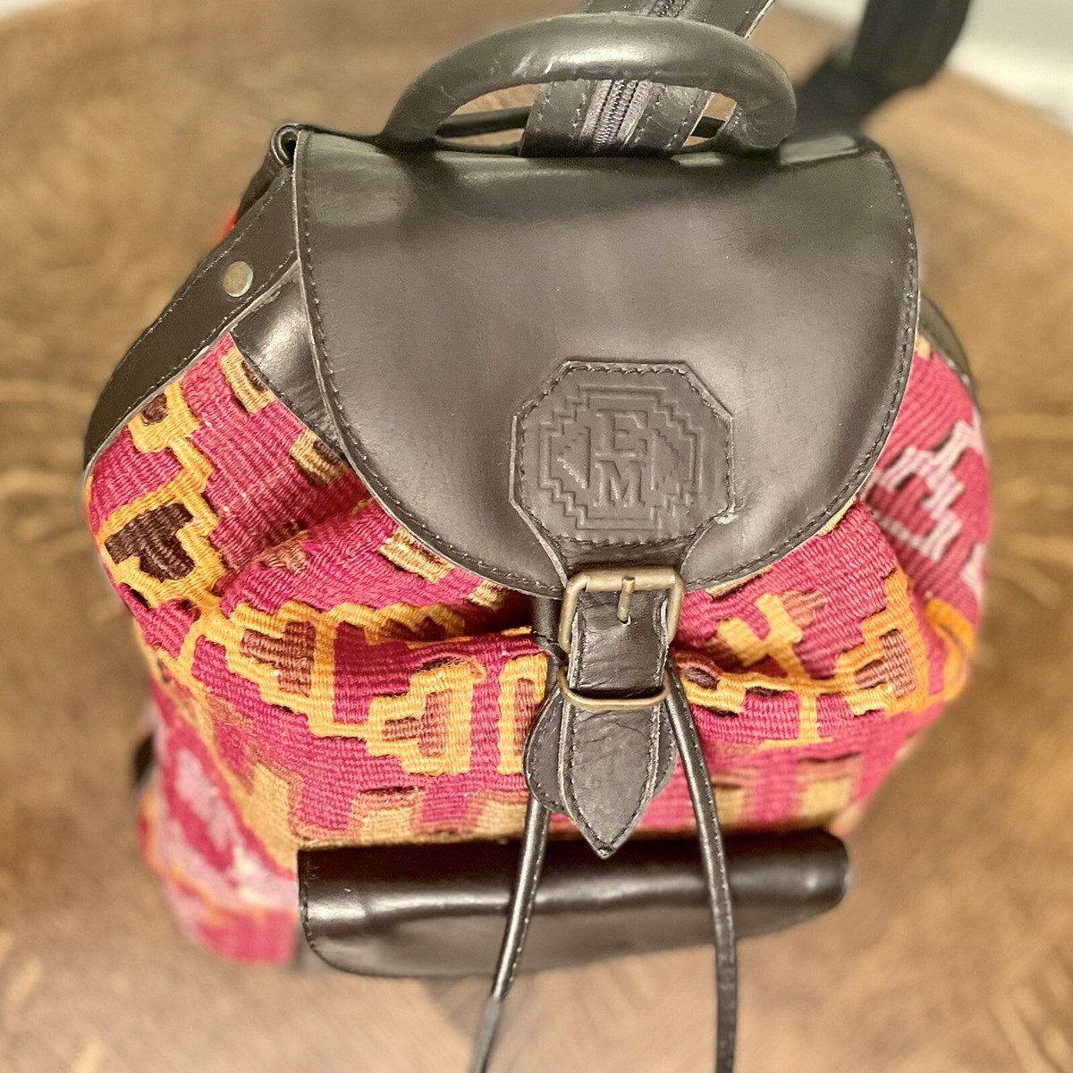 Vintage E M May Turkish Wool Kilim Handwoven Bag Backpack