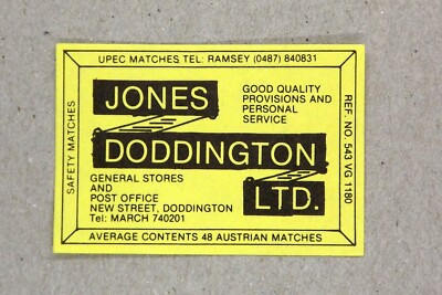 Matchbox Label Jones Doddington Stores Post Office March Cambridgeshire MK747