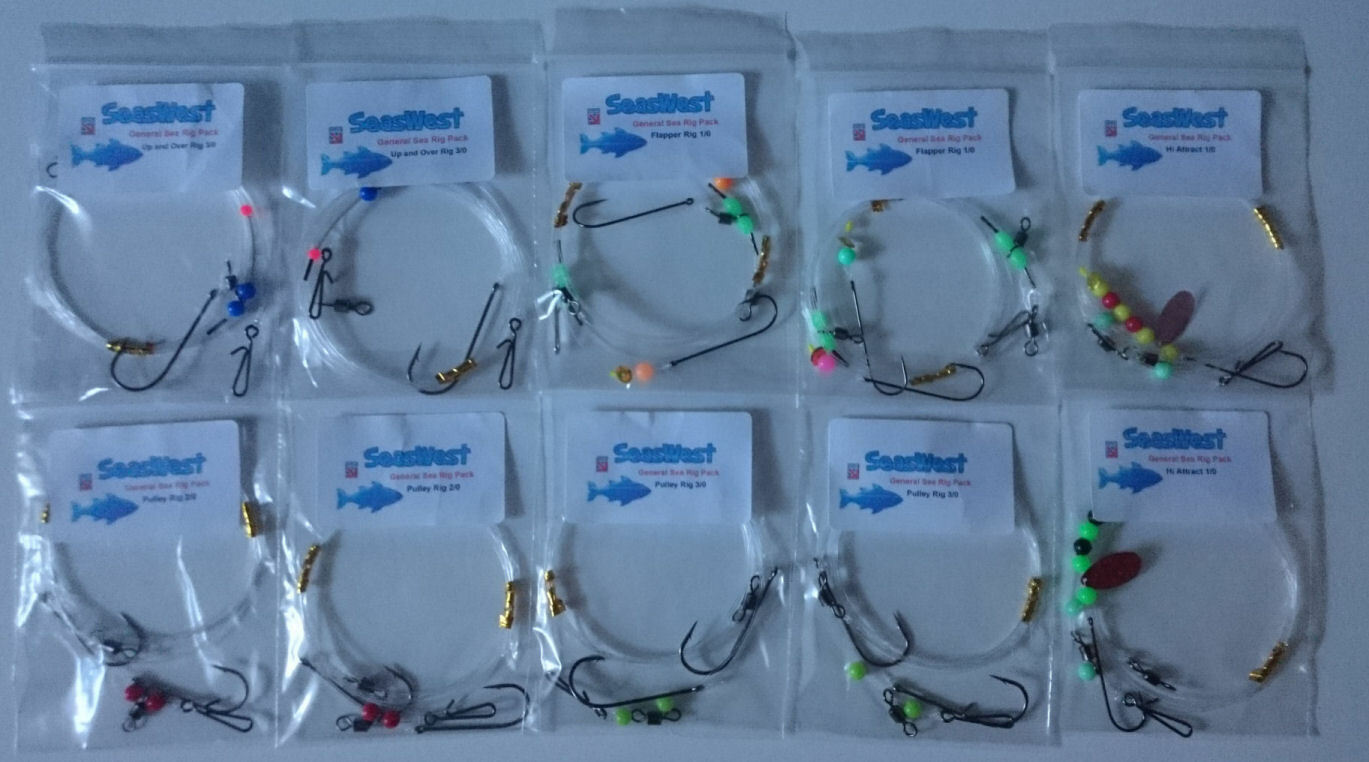 General Shore Sea Fishing pack  x 10 rigs- good for all species .Bass, Cod, Rays