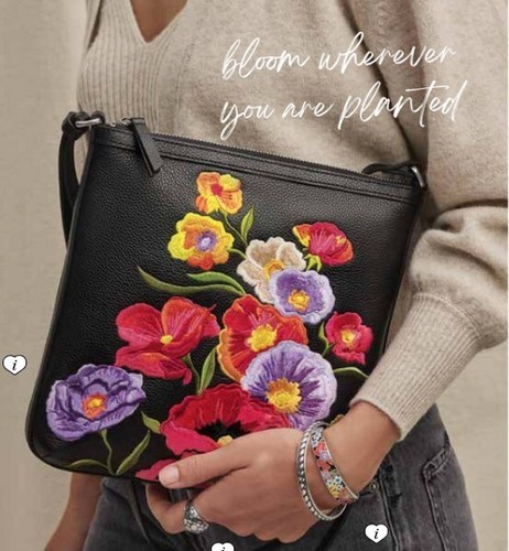 Neu ohne Etikett 2022 Brighton bemalte Mohnblumen Messenger Bag Blumenmuster Leder UVP 370 $ - Bild 5 von 5