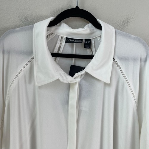 NEW Attitudes By Renee Womens Plus 3X White Button Up Blouse Short Sleeve - Picture 2 of 11