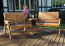 Hand Made 4 Seater Chunky Rustic Wooden Furniture with 2 Benches & Angled Tray