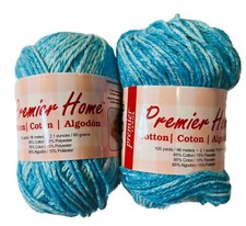2 PREMIER HOME YARN IN OCEAN SPLASH COTTON/POLYESTER 4 MEDIUM 105 YDS