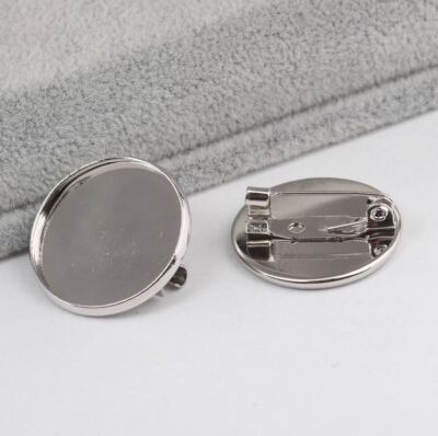 5x Broschennadeln Edelstahl Silber Fassung f. Cabochons 12-30mm DIY Brosche Rohl