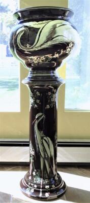 Antique T. Foresters Majolica Pelican Jardiniere & Pedestal Phoenix Ware England